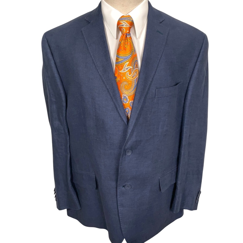 Michael Kors Blazer Mens 44S Navy Blue Executive Classic Lightweight Linen - Picture 2 of 12